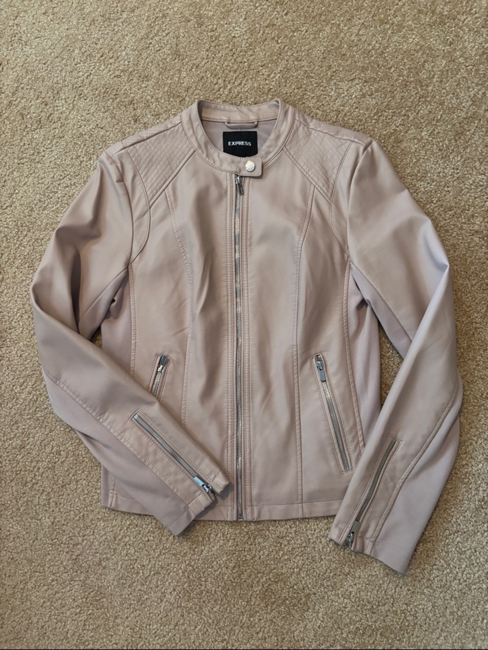Express Women's Blush Pink Faux Leather Moto Jacket